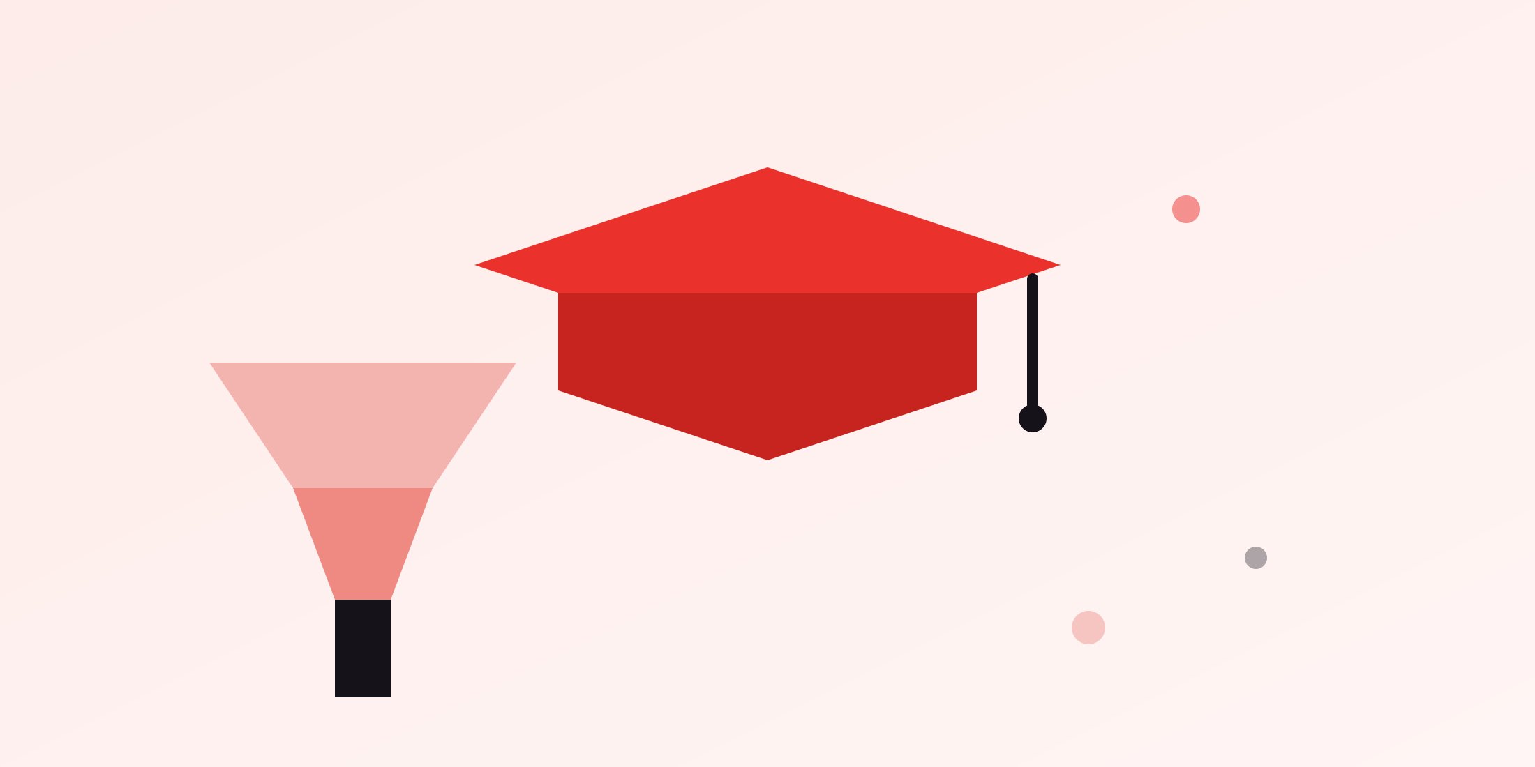 Illustration of a graduation cap above a funnel shape, representing enrollment funnels for ed-tech and coaching institutes