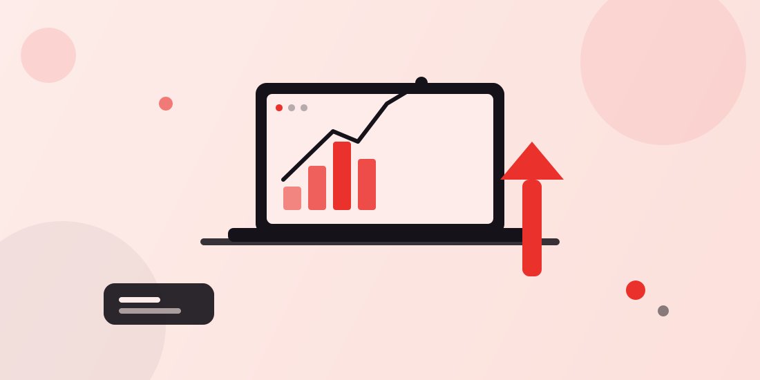 Illustration of a laptop dashboard with an upward trend arrow, representing B2B SaaS demo and trial signup growth
