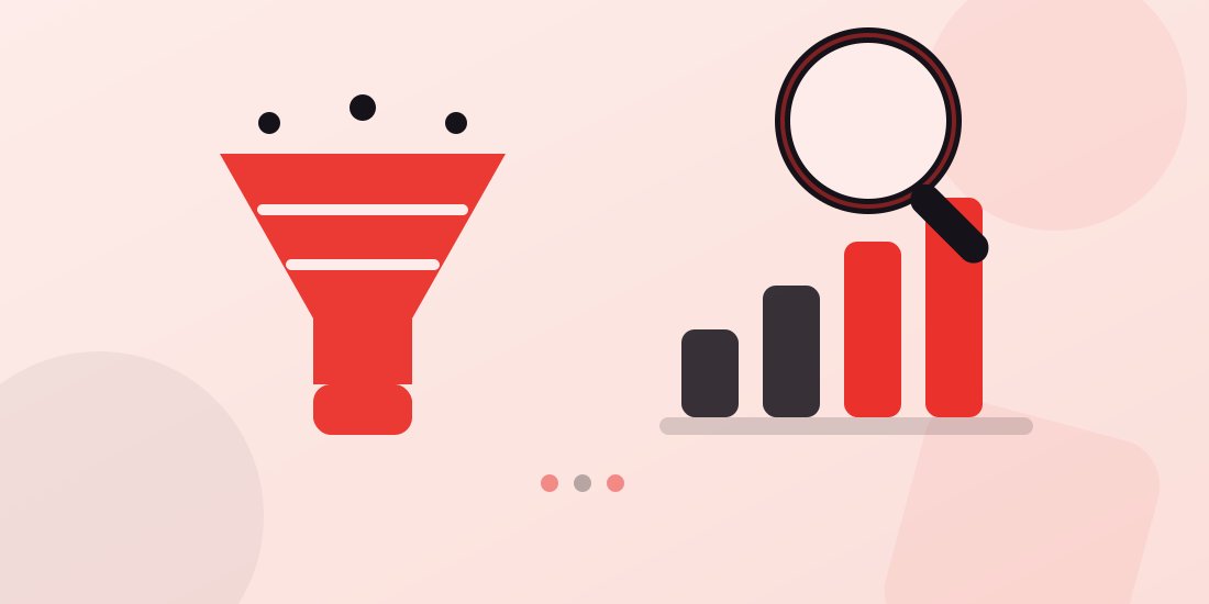 Illustration of a marketing funnel with a magnifying glass over a bar chart, representing performance marketing analysis and targeting